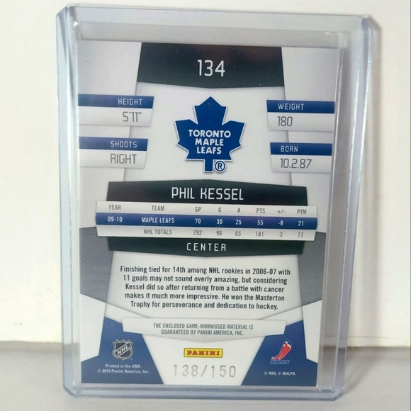 Phil Kessel Panini Certified Game-Used Jersey Card Toronto Maple Leafs 2010-11 - Picture 2 of 2